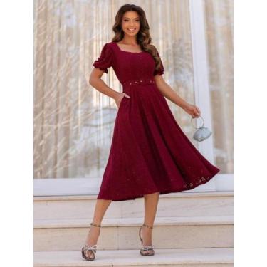 Imagem de Vestido Midi Godê em Malha Lese Festa Casamento Formatura Verão Soltin