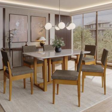 Imagem de Conjunto Sala de Jantar 6 Lugares Retangular com Tampo de Vidro Mesa F