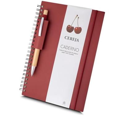 Imagem de Caderno Eco Premium 21x15cm | Papel Reciclado com Elástico | 70 Folhas Bege | Suporte para Caneta (Cereja)