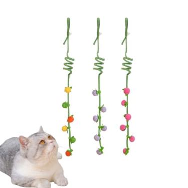 Imagem de 3 peças de brinquedos de mola para gatos com bola, design de frutas, brinquedos de gato para pendurar animais de estimação, brinquedos interativos de bola de gato com sino, brinquedos de pelúcia