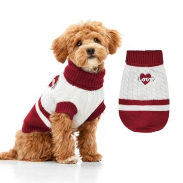 Imagem de Suéter de malha para cães pequenos a grandes, meninos e meninas, suéteres clássicos de Natal para cães de gola rolê, roupas quentes e macias para animais de estimação para o inverno (vermelho amor, P)