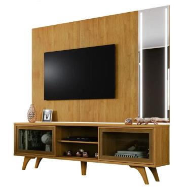 Imagem de Rack com Painel Vitrum para TV até 75 Polegadas 2 Portas com Espelho e LED Mavaular Cor Naturale