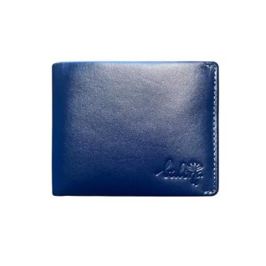 Imagem de Balona Carteira masculina de couro genuíno antifurto com bloqueio de RFID, minimalista, dobrável, bolso para moedas, dois lados, ponto oculto, Azul marinho VT Italiano, Bi Fold