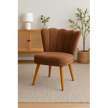 Imagem de Cadeira Pétala Decorativa Tecido Veludo Pés Palito, MARROM