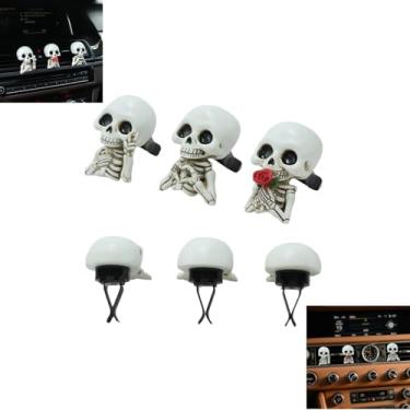 Imagem de Mini purificador de ar de carro com clipe de ventilação de caveira, decoração de carro de caveira gótica - Aromatizador de ar com clipe de ventilação elegante com almofada de fragrância substituível