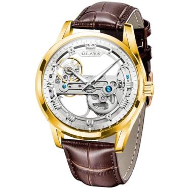 Imagem de OLEVS Relógio automático masculino moderno, esqueleto, corda automática, couro mecânico, relógios de pulso masculinos, mostrador grande, fácil leitura, negócios, luxuoso, masculino, luminoso, à prova