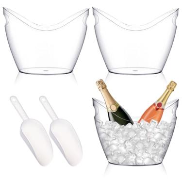 Imagem de LIQWEI Balde de gelo de 3 peças, balde de vinho champanhe de 4 litros com conchas, baldes de cerveja, caixote de bebidas, cuba de armazenamento de acrílico transparente para vinho, champanhe ou