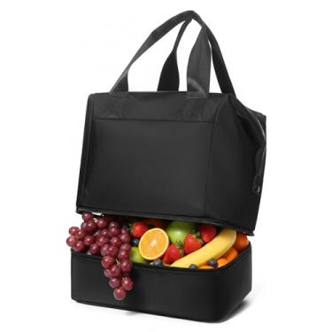 Imagem de coowoz Lancheira feminina adulta isolada lancheira bolsa térmica loncheras para mujer lancheira masculina lancheira para trabalho, piquenique, praia, escritório, viagem preta