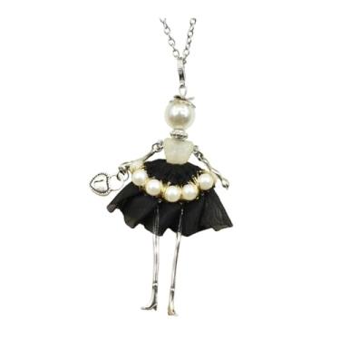 Imagem de OSCCI Colar de boneca de cristal Paris para mulheres, vestido bonito feito à mão com pingente de corrente longa, bijuteria de formatura, Metal, Sem Pedra Preciosa