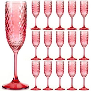 Imagem de Remerry 16 peças de taças de champanhe de plástico rosa vintage taças de champanhe a granel 156 g Taças de brinde de Mimosa de cristal de diamante copos de vinho com haste reutilizáveis para festas de