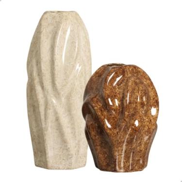 Imagem de Vasos Decorativos de Cerâmica Ártico Bege e Marrom Petra