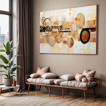 Imagem de Quadro com Moldura Sala Quarto Abstrato Pintura Arte Marrom Bege Creme Decorativo Horizontal Grande Hall