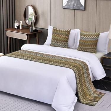Imagem de Cachecol de cama de hotel, malha, macio, moderno, proteção de cama com borlas, colcha simples, decorativa, quarto, confortável, toalha de cama para solteiro, queen, tamanho king, amarelo||50 x 210 cm