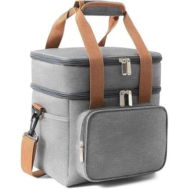 Imagem de Bolsa Térmica 2 Compartimentos com Alça Transversal Isolamento Interno Ideal para Marmita Viagem e Lazer (Cinza)