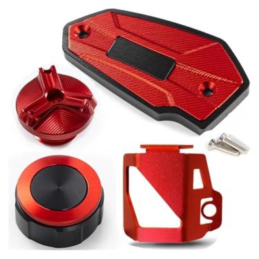 Imagem de Tampas de fluido de freio dianteiro e traseiro da motocicleta e acessórios de proteção da tampa de enchimento de óleo compatíveis com Z 900 Z900 2017-2022 2023 2024 (quatro vermelhos)