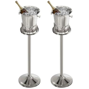 Imagem de Balde de gelo com suporte de champanhe para festa, balde de vinho de aço inoxidável, refrigerador de vinho com suporte, refrigerador de vinho de 5 L para bar Ktv Weding (prata, 2 pacotes)