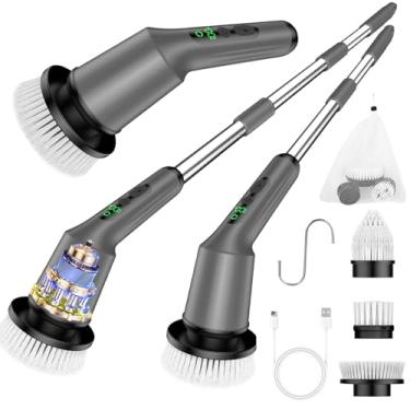 Imagem de Esfregão giratório elétrico para limpeza de banheiro, escova de limpeza sem fio com IPX7 à prova d'água e 2 velocidades, 3 cabeças de escova, suprimentos de limpeza de banheiro para chuveiro,