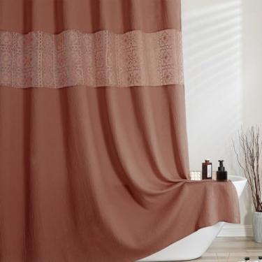 Imagem de OVZME Cortina de chuveiro de outono extralonga de 246 cm de comprimento, cortinas de chuveiro farbic texturizadas enrugadas com corte bordado, macio, pesado, lavável na máquina, decoração de banheiro