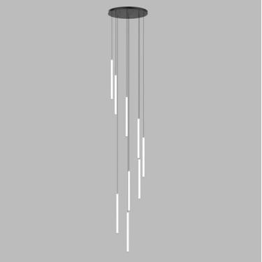 Imagem de Lustre longo moderno para tetos altos, entrada remota, casa de fazenda, preto, regulável, LED, hall de entrada, luz pendente linear branca, luminária de teto para escada, sala de estar, 12 l