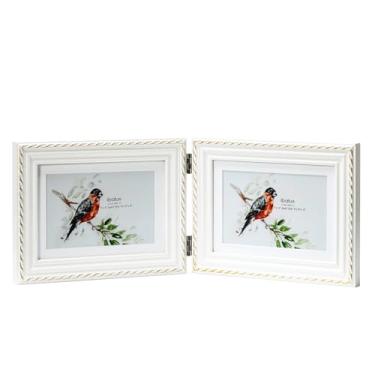 Imagem de ibalux Moldura horizontal dupla com dobradiça 12 x 17 cm em bege com acabamento em corda dourada, madeira maciça com vidro verdadeiro, fosco para 10 x 15 cm, moldura para mesa de mesa