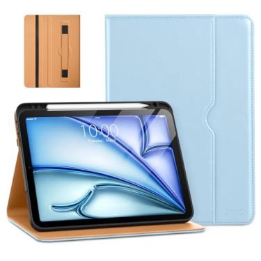 Imagem de DTTO Capa compatível com iPad Air 4, capa de couro premium com suporte integrado para Apple Pencil – despertar/hibernar automático e vários ângulos de visualização para iPad 10,9 polegadas 2020, azul gelo