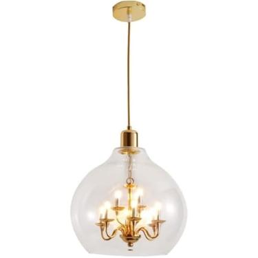 Imagem de Lustre de vidro transparente americano, lustre de vidro estilo loft country, luzes pendentes de vidro, luz suspensa de vela retrô, decoração moderna