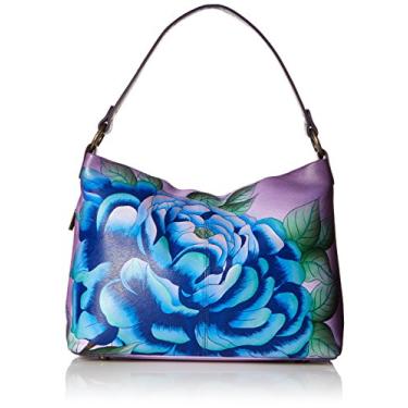 Imagem de Anna by Anuschka Bolsa Hobo Feminina de Couro Genuíno Grande | Organizador com Zíper, Berinjela de peônia preciosa, One Size
