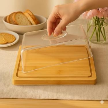 Imagem de Porta Queijo Bambu com Tampa Acrílico Para Frios Queijeira Multiuso Conserva (RETANGULAR)