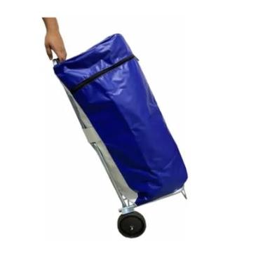 Imagem de Bolsa Sacolão de Lona PVC Grande Para Vestir Nos Carrinhos de Mão Dobrável Tipo Sacoleira- SEM CARRINHO(Azul)