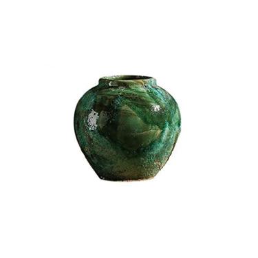 Imagem de Vaso verde simples e criativo, vaso decorativo de 3 tamanhos, vaso de cerâmica feito à mão, jardim, pátio, arranjo de flores, altura 20-35 cm, fácil de usar, 16 *,17 x 17 x 35