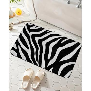 Imagem de Elightvap Tapete de banho com estampa de zebra, tapetes de banho macios e antiderrapantes, lavável na máquina de secagem rápida, tapete de 43 x 75 cm para chuveiro, banheira, cozinha e banheiro