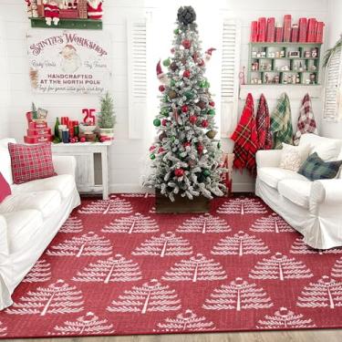 Imagem de Tapetes vintage para árvore de Natal, 10 x 15 cm, lavável – Tapete ultrafino de Natal festivo de Natal, casa de fazenda moderna, fofo, vermelho, floral, para cozinha, quarto, sala de estar, entrada