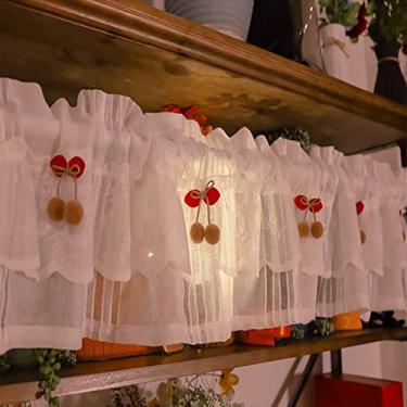 Imagem de Cortina de cozinha curta nível ceefa cortina de cozinha de chiffon semi-transparente cortinas de janela de linho e algodão com bolso para barra cortina de meia janela com renda, branco W200 cm * H60