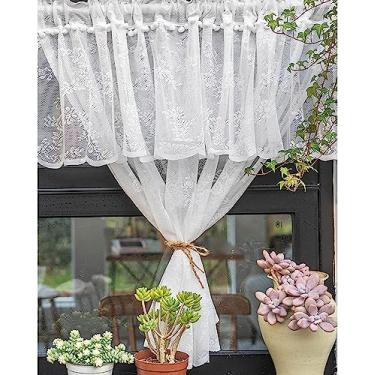 Imagem de Cortina de cozinha curta cortinas de renda pastoral cortina de cozinha Quadrado de janela - Filtro de luz privacidade cortinas semi-transparentes para casa de banho / quarto/sala de estar/entrada, 1