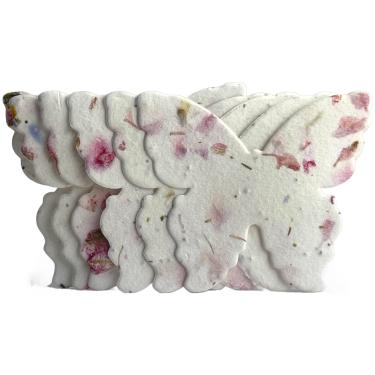 Imagem de Conjunto de 24 borboletas de papel de semente com fibras e pétalas 100% recicladas #17s - 7,6 cm