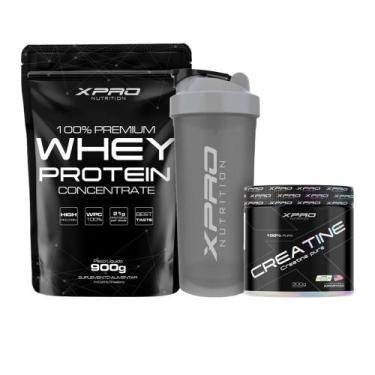 Imagem de Kit Whey Protein Concentrado 900g + Creatina Pura 300g + Coqueteleira 