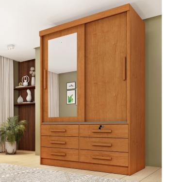 Imagem de Guarda Roupa Solteiro com Espelho 2 Portas de Correr 6 Gavetas Chicago TCIL - Cinamomo