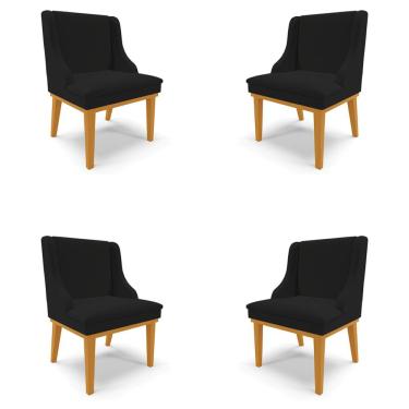 Imagem de Kit 4 Cadeiras Decorativas Sala de Jantar Base Fixa de Madeira Firenze Linho Preto/Castanho G19 - Gran Belo