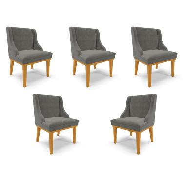 Imagem de Kit 5 Cadeiras Decorativas Sala de Jantar Base Fixa de Madeira Firenze Suede Grafite/Castanho G19 - Gran Belo