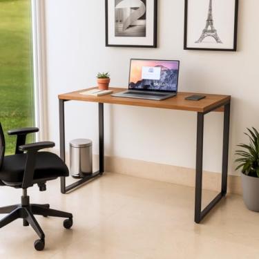 Imagem de Mesa Escrivaninha Premium Estilo Industrial 100x50cm Escritório Moderno 100% MDF Freijó e Aço