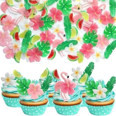 Imagem de 75 Pcs Edible Flowers Cupcake Toppers Cake Decorations Wafer Tropical Cake Decorations Hawaiian Birthday Decoration for Tropical Luau Summer Party