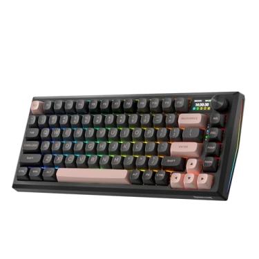 Imagem de Redragon Teclado para jogos K720 sem fio CNC com tela hype e botão, teclado mecânico de 81 teclas, tela inteligente de informações TFT de 3,5 cm, amortecimento de ruído de 5 camadas, interruptor
