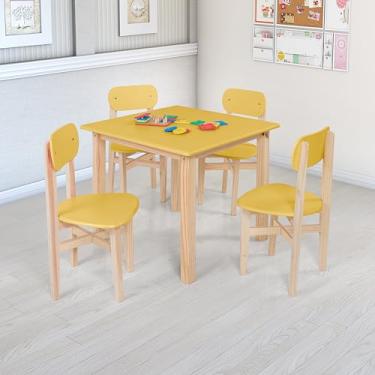 Imagem de Kit Colore Mesa com 4 Cadeiras Aprender e Colorir, Cantinho da Diversão, Quarto Infantil e Escola em Madeira Segura - Amarela