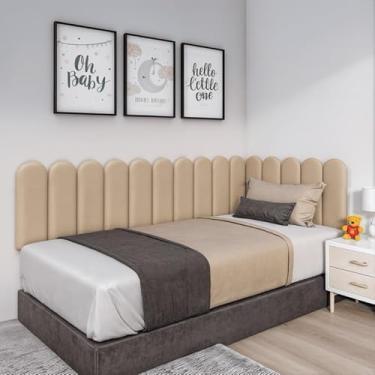 Imagem de Cabeceira Estofada Modular em Suede Para Cama Box Casal, Queen e King 45x20cm(BEGE ESCURO,17)