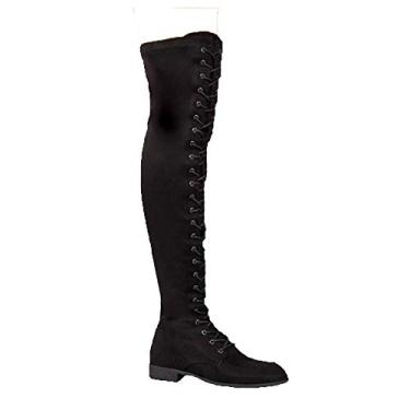 Imagem de Bigfanshu Botas de cano alto femininas botas de cano médio sapatos de inverno acima do joelho botas de camurça femininas plus size moda leve bota até o joelho, Preto, 36 BR