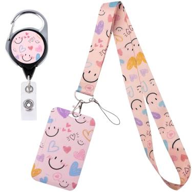 Imagem de Cordão rosa para crachá de identificação de professores para chaves de crachá de identificação, coração de amor, retrátil, resistente, carretel de crachá, para mulheres, crianças, meninas, enfermeiras