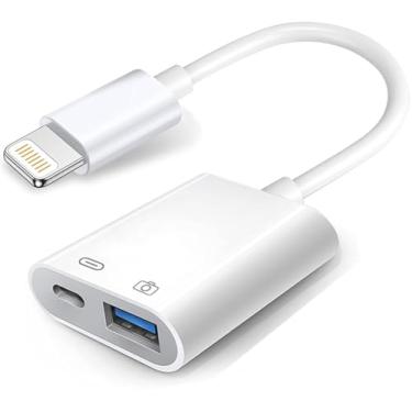 Imagem de Adaptador de câmera Lightning para USB da Apple com porta de carregamento, cabo OTG USB 3.0 para iPhone/iPad para conectar leitor de cartão, pen drive USB, disco U, teclado, mouse, hubs, MIDI, Plug &