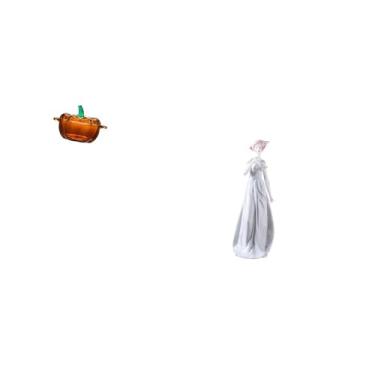 Imagem de Fenteer Prato de Vidro para Doces em Formato de Abóbora com Tampa E Pote de Biscoitos Laranja com Estatueta de Nórdica de Porcelana, Ornamento Moderno