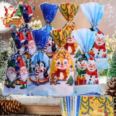 Imagem de 50 x Saco de doces fofo para presente de biscoito de Papai Noel, embalagem OPP, festival, festa, Natal, faça você mesmo, acessórios para sacolas de presente (Estilo2)