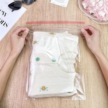 Imagem de Sacos plásticos transparentes de celofane seláveis autoadesivos para embalagem de camisas, roupas e produtos, 35 sacos de celofane autovedantes de 25 x 35 cm